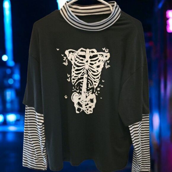 ROMWE SZ L LONG SLEEVE SKELETON SHIRT - Picture 1 of 4